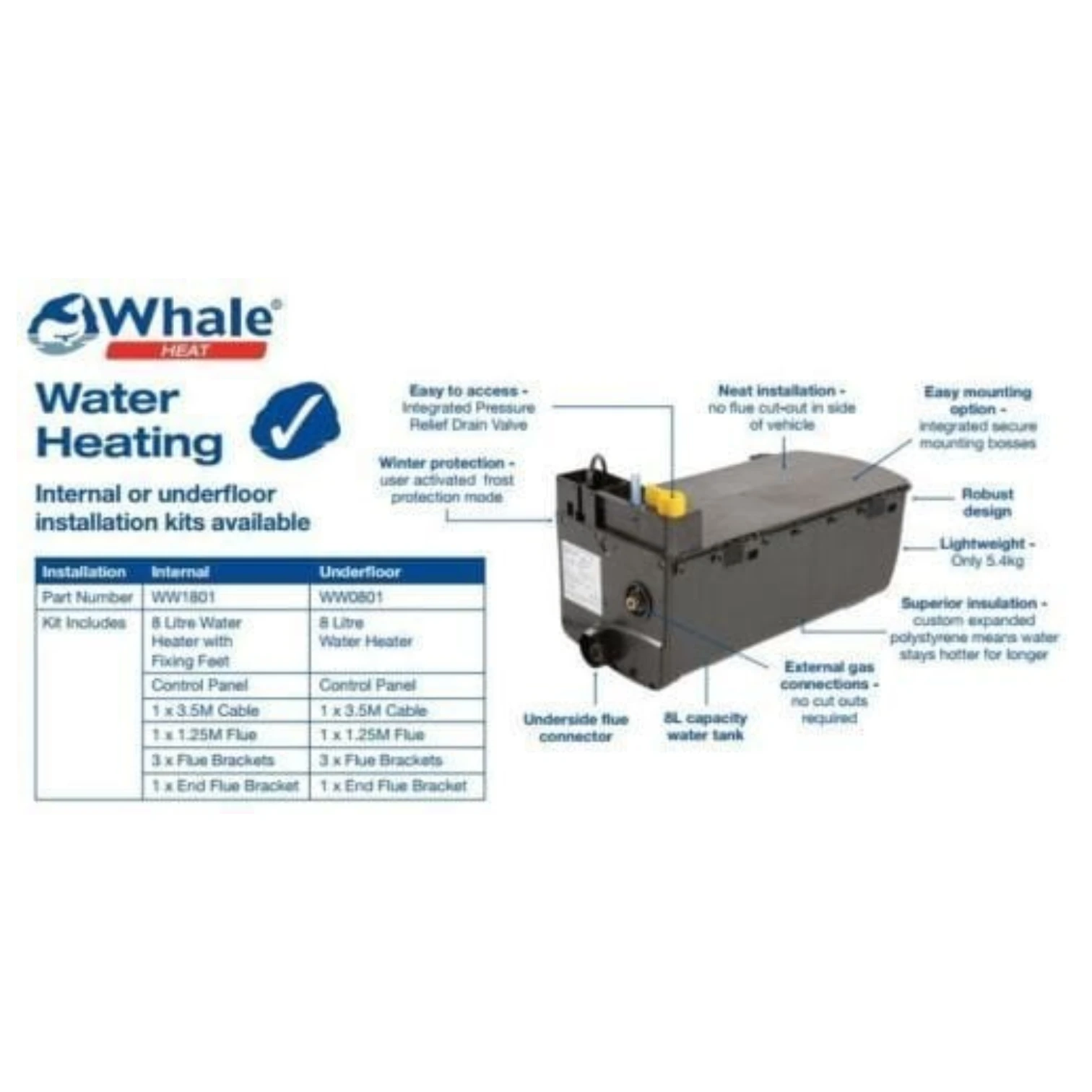 Whale Expanse 8 Litre underfloor Water Heater Electric & Gas WW0801UC - Image 2