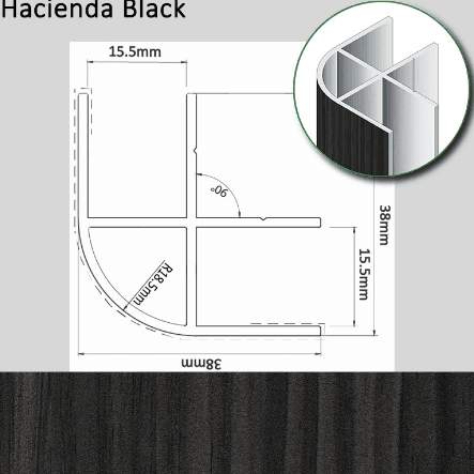 Morland Small Corner Profile BLACK HACIENDA 38x38x2200mm
