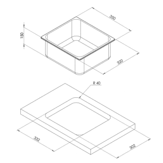 CAN LA1402 RECTANGULAR SINK 350X320X150MM - Image 2