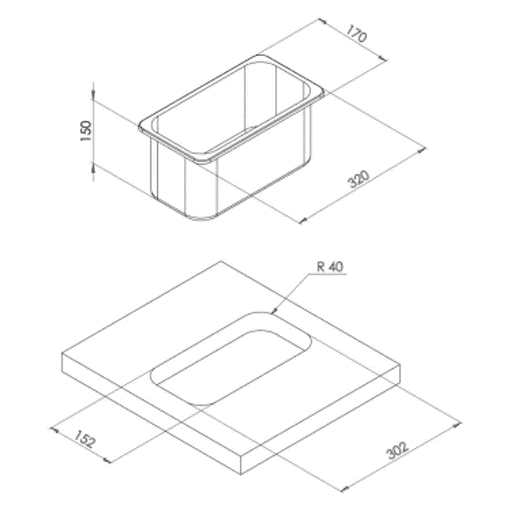 CAN LA1404 RECTANGULAR SINK 170X320X150MM Small - Image 2