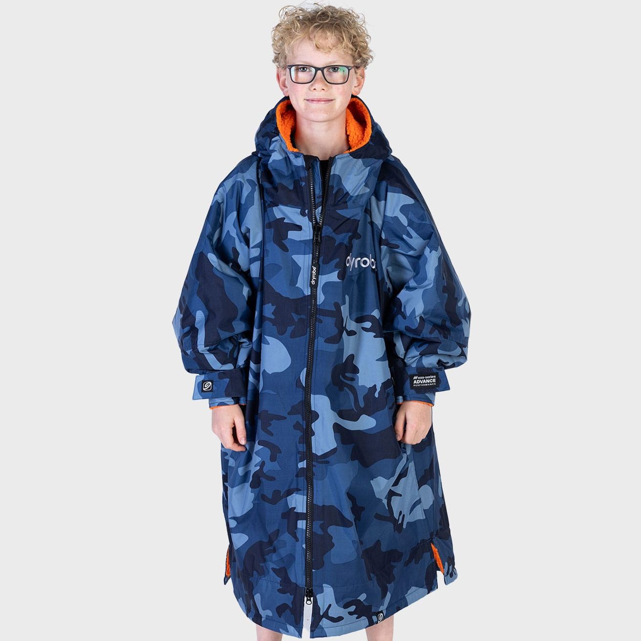 dryrobe® Advance Kids | Long Sleeve - Blue Camo Orange SIZE 10-13 - Image 4
