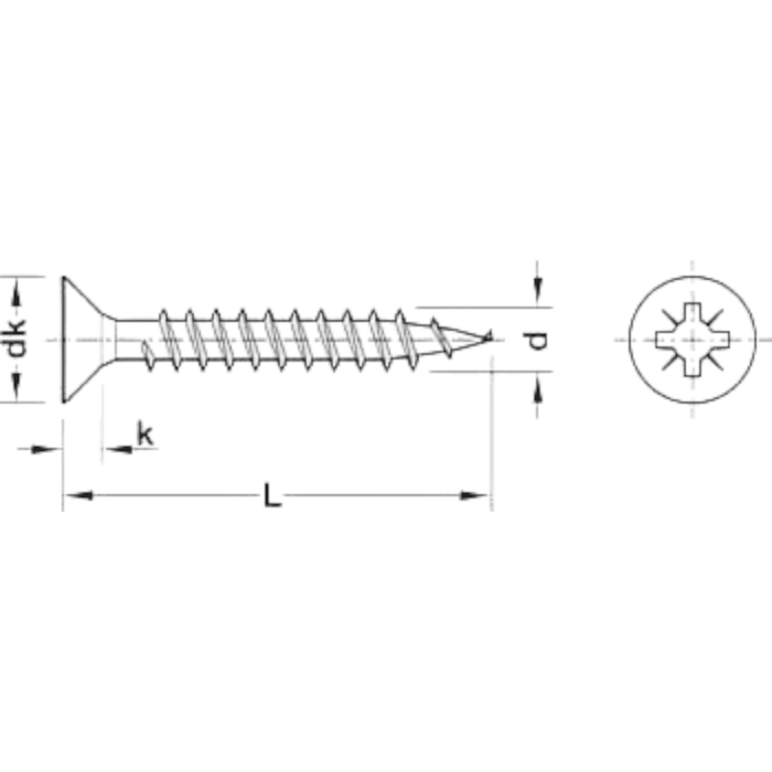 17 mm, thread Ø 3.5 mm Hospa Screw, Chipboard, Countersunk Head, with PZ Cross Slot, Fully Threaded, Steel SCREWS - Image 2