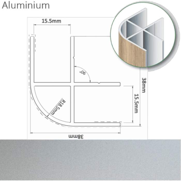 Morland Small Corner Profile 38x38x2200mm - Aluminium