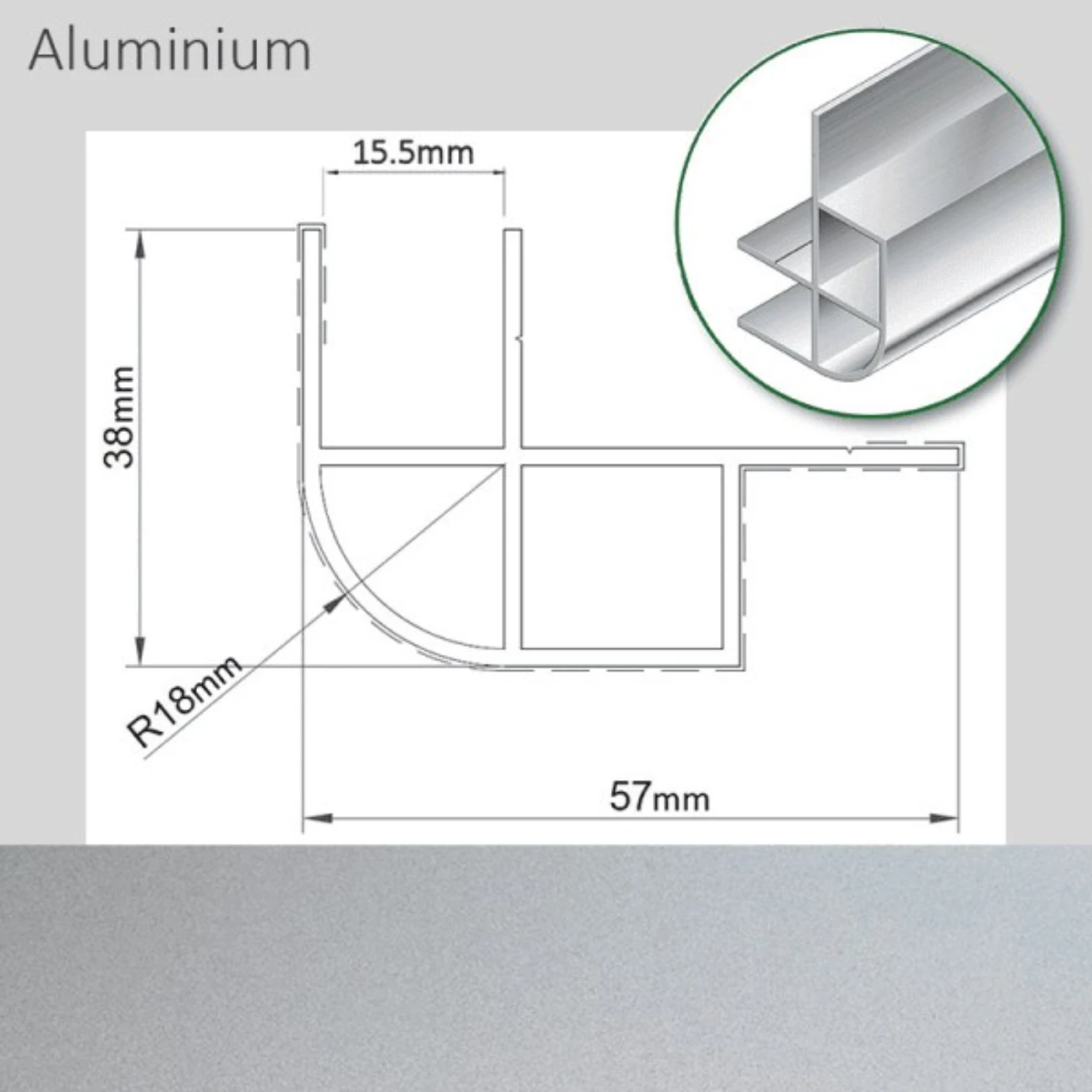 Morland Shelf Small Corner Profile 57x38x2200mm - Aluminium