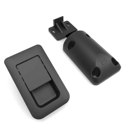 evo design satin chrome black inner flush door locker catch button