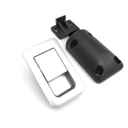 evo design satin chrome black inner flush door locker catch button